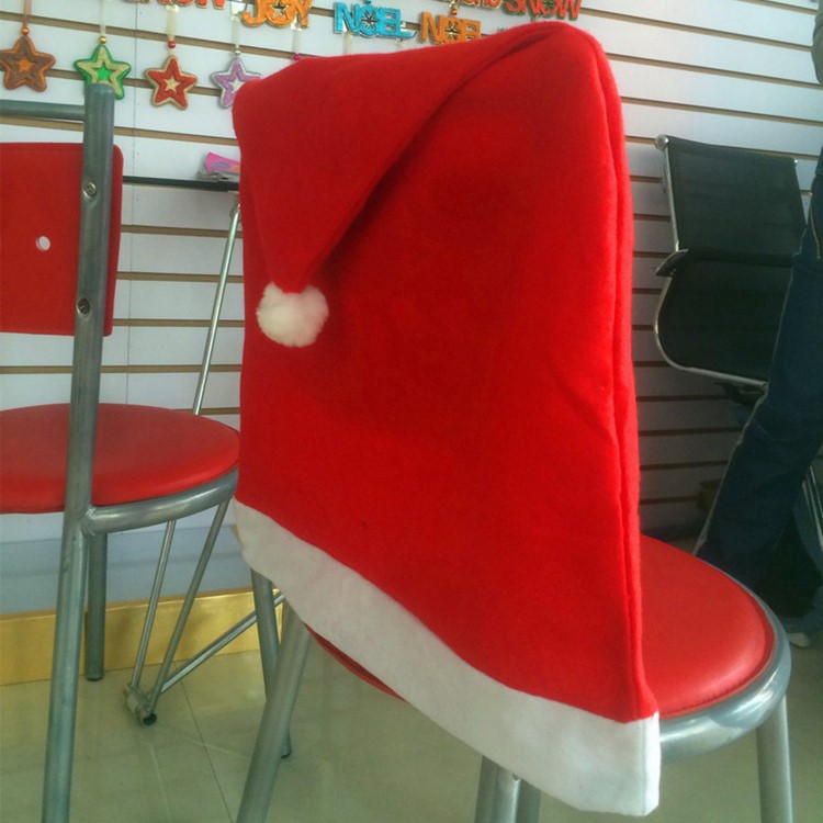 4 Pcs/set Chair Decor Santa Clause Red Hat Chair Cover for Christmas-3