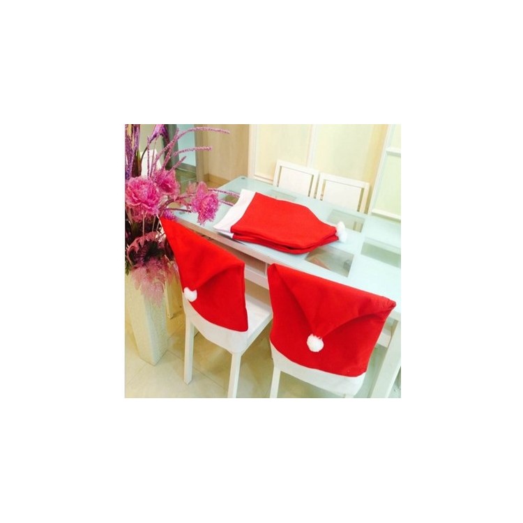 4 Pcs/set Chair Decor Santa Clause Red Hat Chair Cover for Christmas-9