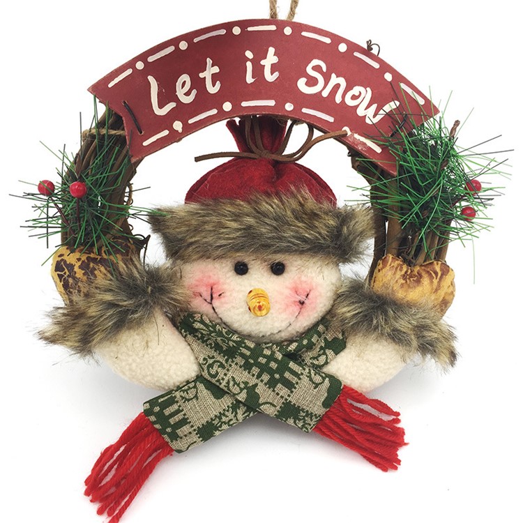 Wreath Circle Rattan Cane Snowman Santa Claus Door Hanging Decoration for Christmas - Style D-1