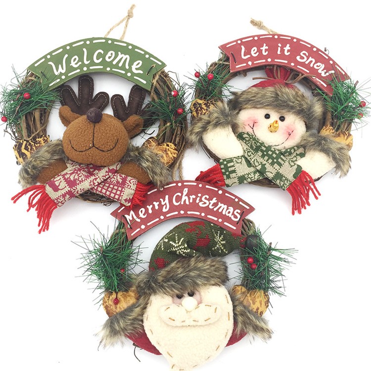 Wreath Circle Rattan Cane Snowman Santa Claus Door Hanging Decoration for Christmas - Style D-2