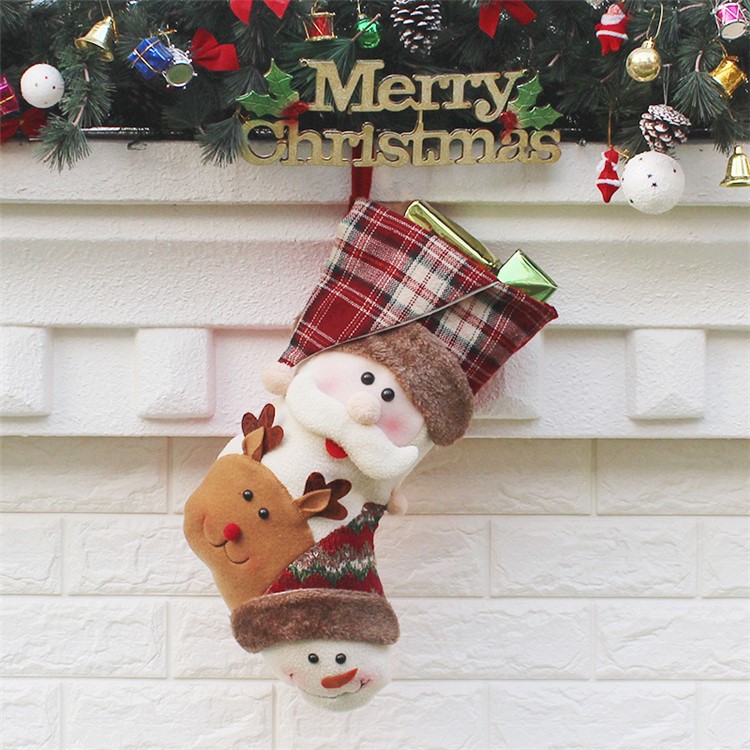 3PCS/Pack Soft Hanging Christmas Stocking Sock Children Gift Candy Sock Bag, Size: 44 x 26 x 22cm - Style A-2