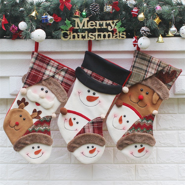 3PCS/Pack Soft Hanging Christmas Stocking Sock Children Gift Candy Sock Bag, Size: 44 x 26 x 22cm - Style A-3
