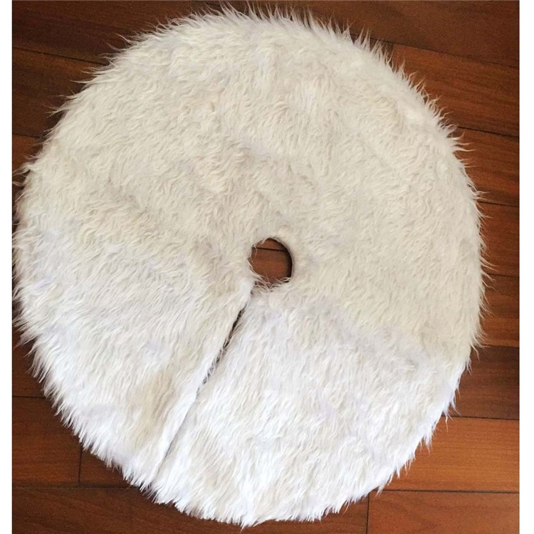 Pur blanc peluche arbre de Noël jupe shaggy fausse fourrure décoration de noël décoration - Diamètre: 90cm-2