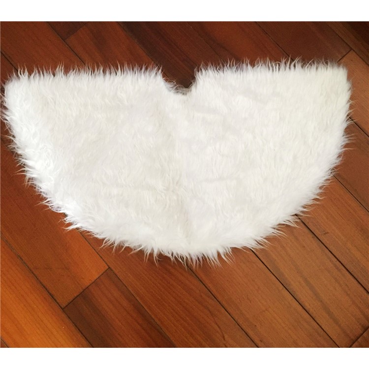 Pur blanc peluche arbre de Noël jupe shaggy fausse fourrure décoration de noël décoration - Diamètre: 90cm-3