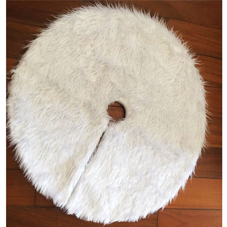 Pur blanc peluche arbre de Noël jupe shaggy fausse fourrure décoration de noël décoration - Diamètre: 90cm-6