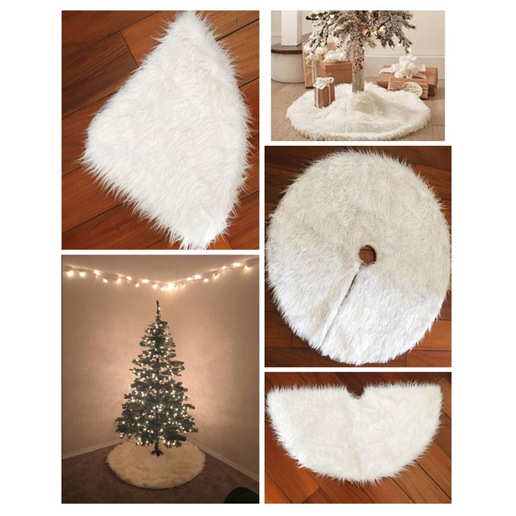 Pur blanc peluche arbre de Noël jupe shaggy fausse fourrure décoration de noël décoration - Diamètre: 90cm-9