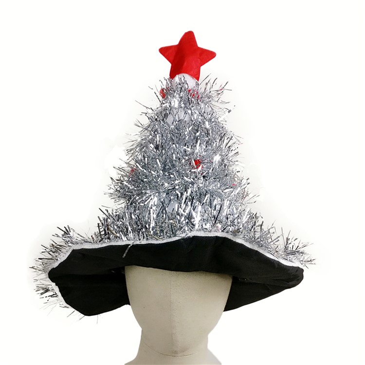 Christmas Tree Hat Costume Headwear Xmas Ornament Star Garland Prop Cap - Silver Color-1