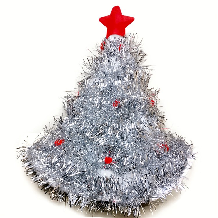 Christmas Tree Hat Costume Headwear Xmas Ornament Star Garland Prop Cap - Silver Color-2