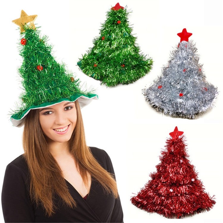 Christmas Tree Hat Costume Headwear Xmas Ornament Star Garland Prop Cap - Silver Color-4