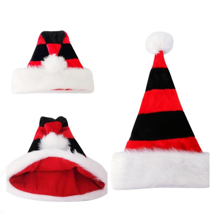 Thickened Plush Christmas Hat Santa Claus Cap Adult/Child Xmas Gift - Red / Black-2