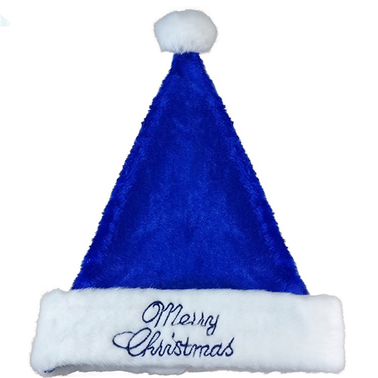 Embroidery Warm Plush Christmas Hat Adult Kids Cap Santa Costume Xmas Party Gifts - Blue-2