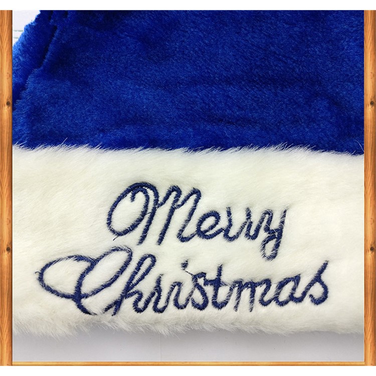 Embroidery Warm Plush Christmas Hat Adult Kids Cap Santa Costume Xmas Party Gifts - Blue-3