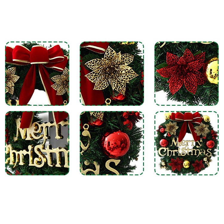 Christmas Wreath Circle Rattan Mistletoe Balls Wreath Door Hanging Decoration-2