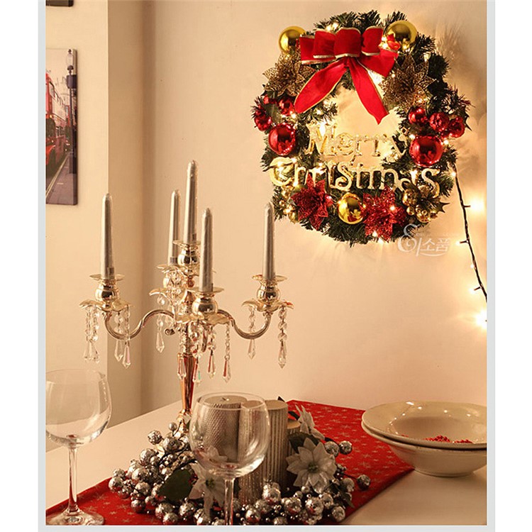 Christmas Wreath Circle Rattan Mistletoe Balls Wreath Door Hanging Decoration-3