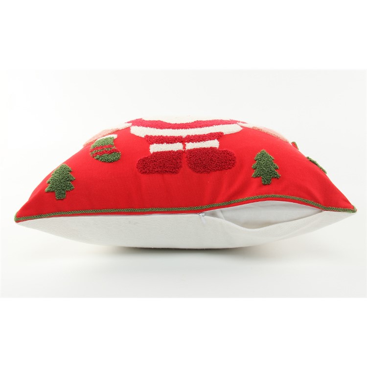 Christmas Series Embroidered Cotton Decorative Pillowcase Cushion Cover for Sofa Throw Pillow Case - Santa Claus / Red Background-4