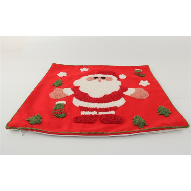 Christmas Series Embroidered Cotton Decorative Pillowcase Cushion Cover for Sofa Throw Pillow Case - Santa Claus / Red Background-5