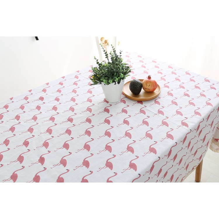 Flamingo Pattern Lace Edges Linen Table Cloth Table Cover, Size: 140 x 200cm - White-3