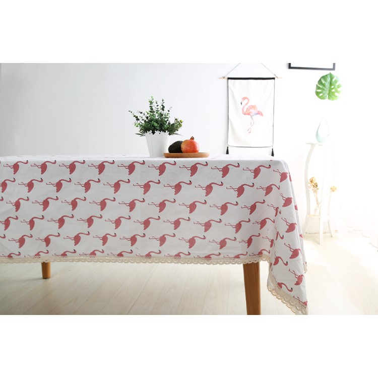 Flamingo Pattern Lace Edges Linen Table Cloth Table Cover, Size: 140 x 200cm - White-4