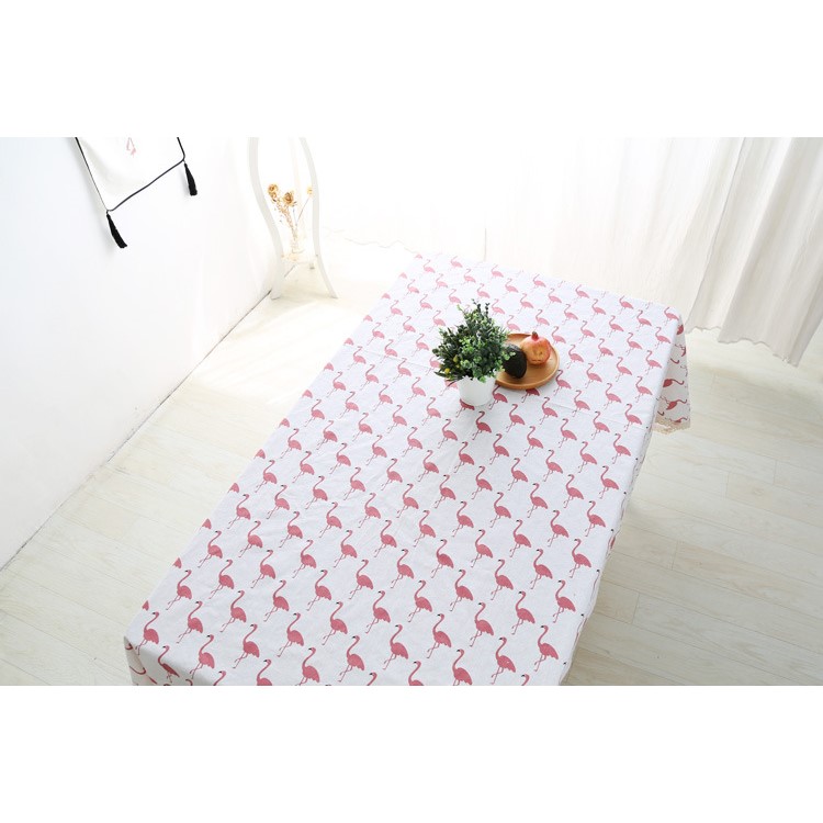 Flamingo Pattern Lace Edges Linen Table Cloth Table Cover, Size: 140 x 200cm - White-5