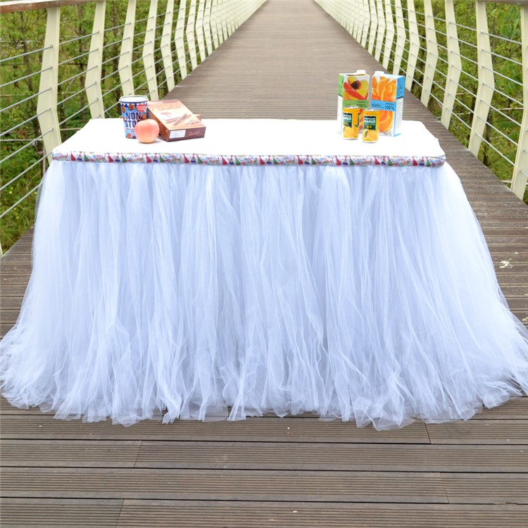 Fluffy Tulle Table Skirt for Wedding Birthday Baby Shower Party Decoration - White-1