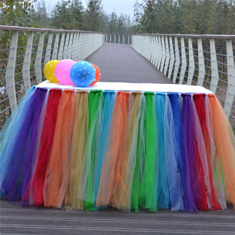 Fluffy Tulle Table Skirt for Wedding Birthday Baby Shower Party Decoration - Multi-color-1