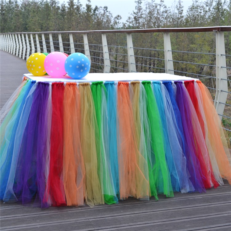 Fluffy Tulle Table Skirt for Wedding Birthday Baby Shower Party Decoration - Multi-color-3