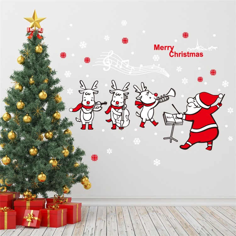 JJ807 Santa Claus Reindeer Cartoon Pattern Window Sticker Living Room Bedroom Removable Wall Decal, Size: 45x60cm-1