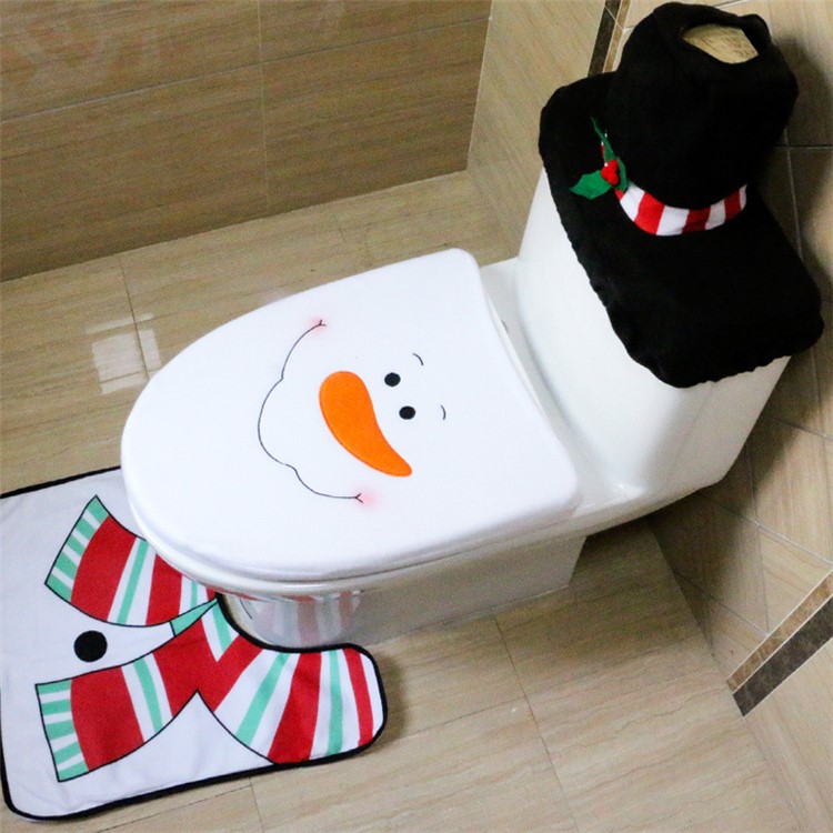 3pcs Snowman Bathroom Toilet Seat Cover And Rug Set Christmas 3pcs Snowman Bathroom Toilet Seat Cover And Rug Set Christmas Decoration 1