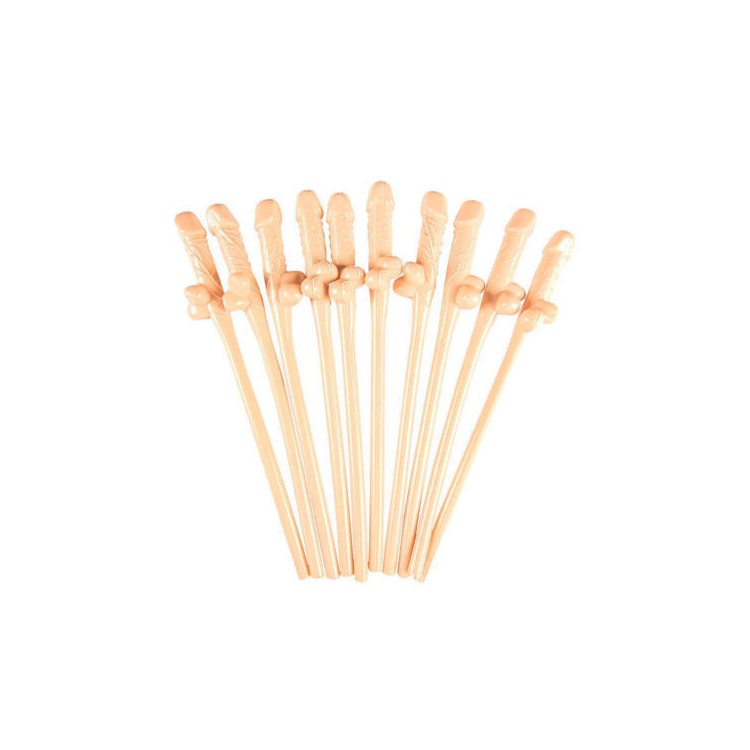 10Pcs/Set Willy Shaped Straw Penis Straws for Dick Hens Night Party Bachelorette Party - Beige-1