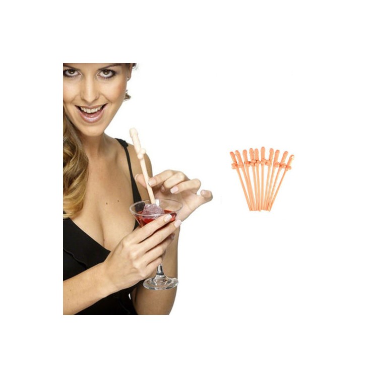 10Pcs/Set Willy Shaped Straw Penis Straws for Dick Hens Night Party Bachelorette Party - Beige-2