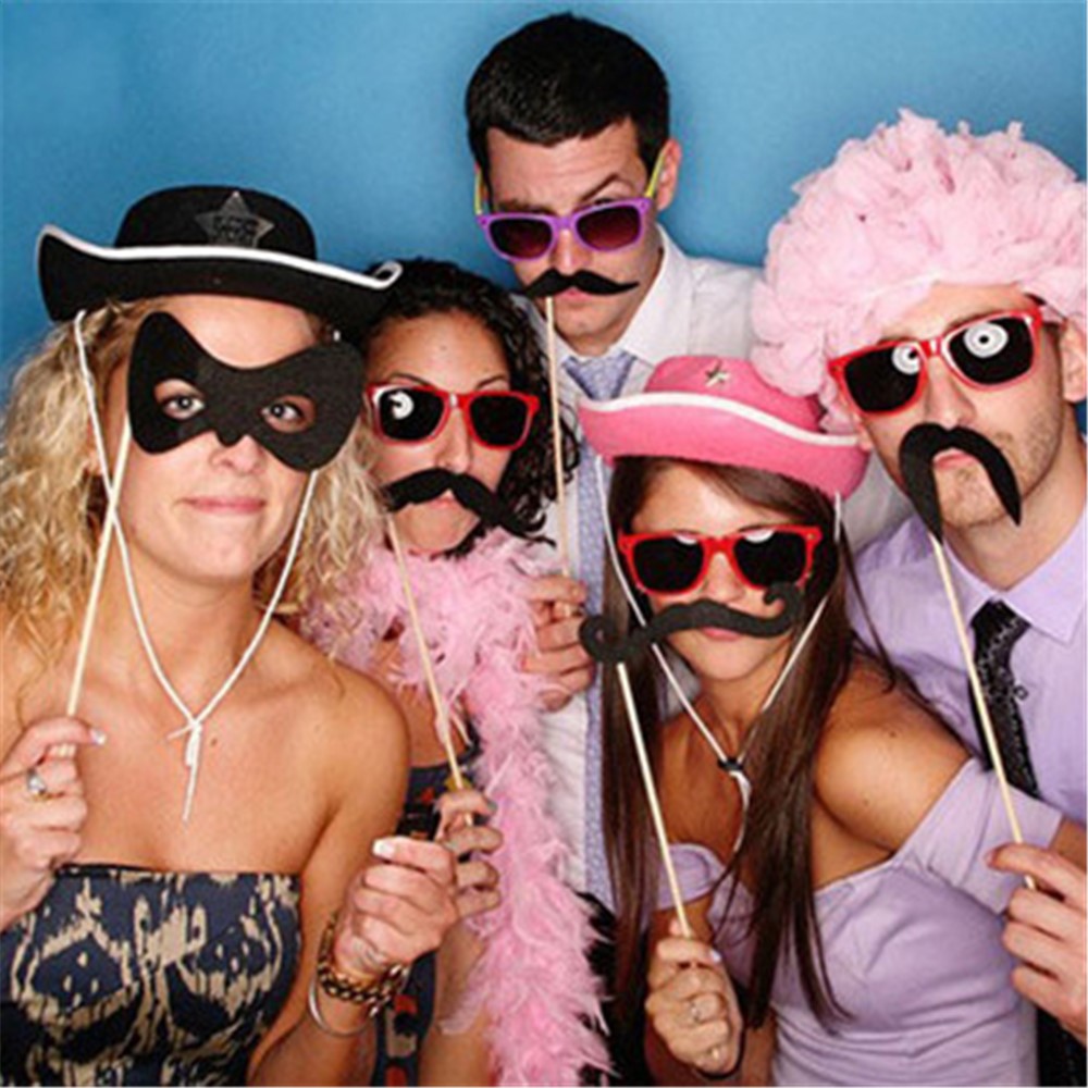 27PCS Photo Booth Requisiten Flasche Schnurrbart Gläser DIY Kit Für Baby Geburtstagsparty - Blau-6