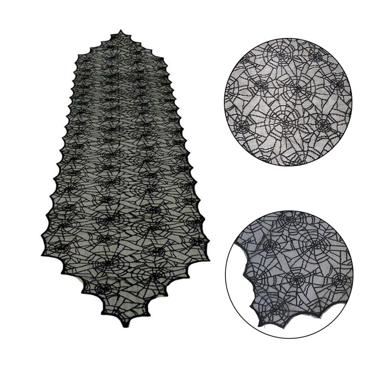 Schwarze Spitze Spinne Web Tischläufer Tischdecke Halloween Party Tischdecke, Größe: 18x72inch-2
