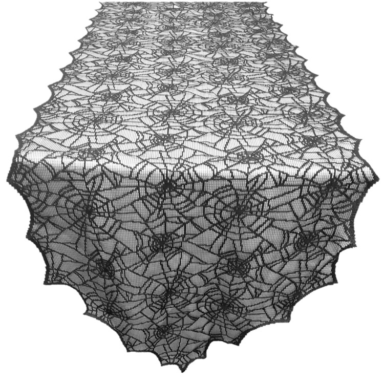 Schwarze Spitze Spinne Web Tischläufer Tischdecke Halloween Party Tischdecke, Größe: 18x72inch-5
