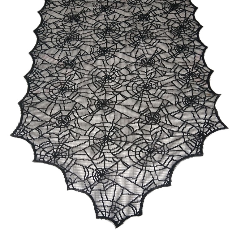 Schwarze Spitze Spinne Web Tischläufer Tischdecke Halloween Party Tischdecke, Größe: 18x72inch-7