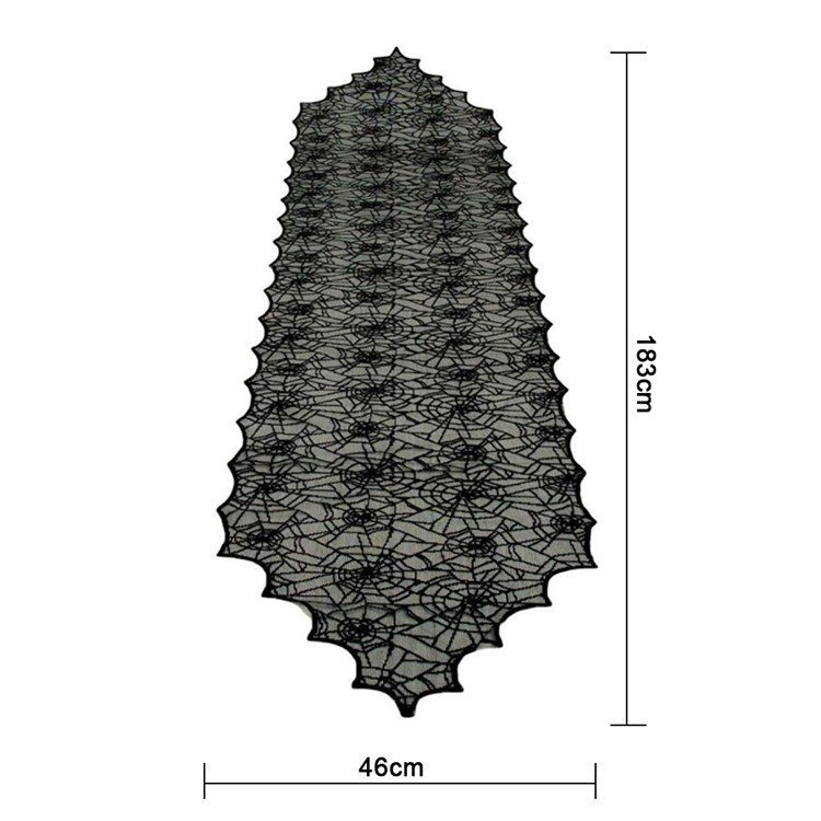 Schwarze Spitze Spinne Web Tischläufer Tischdecke Halloween Party Tischdecke, Größe: 18x72inch-9