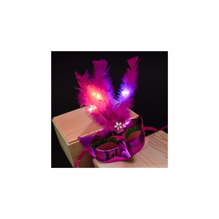 LED Feather Mask Luminous Masquerade Mask Halloween Masquerade Cosplay Costume - Rose-1