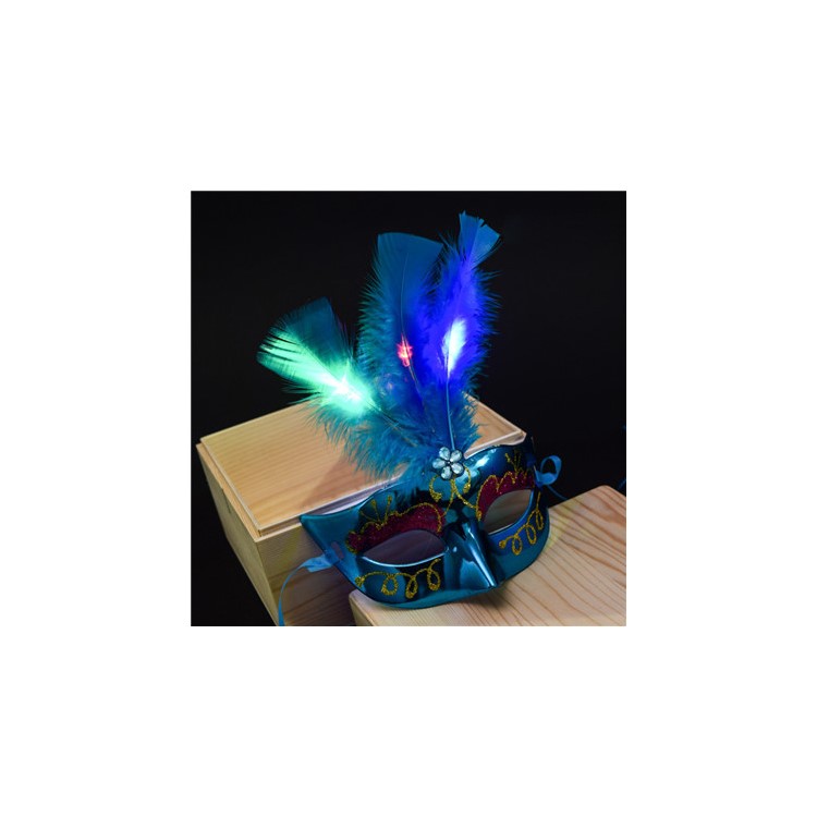 LED Mask Luminous Feather Masquerade Mask Halloween Masquerade Cosplay Costume - Blue-1
