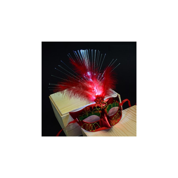 LED Optical Fiber Mask Halloween Masquerade Fancy Dress Party Princess Feather Mask - Red-1