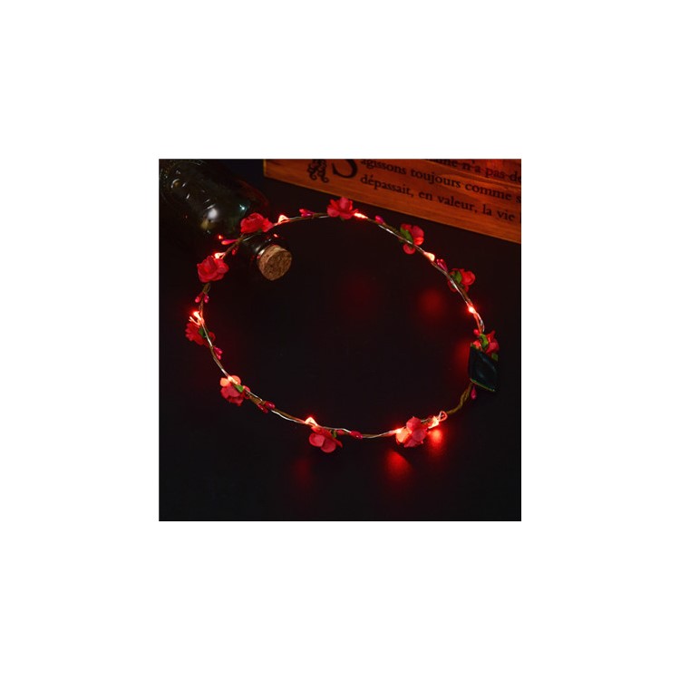 10PCS/Set Luminous Flower Wreath Headband with 10 LEDs for Wedding Festival Holiday Christmas Halloween Party - Red-1
