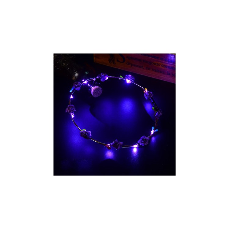 10PCS/Set Led Flower Wreath Headband Luminous Wedding Festival Holiday Christmas Halloween Party Garland Headdress - Purple-1
