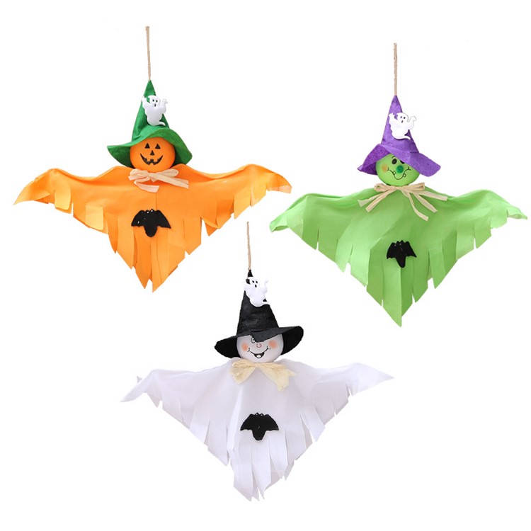 2PCS/Set Halloween Ghost Shape Pendants Ornament Cute Spooky Little Hanging Decorations - Orange-3