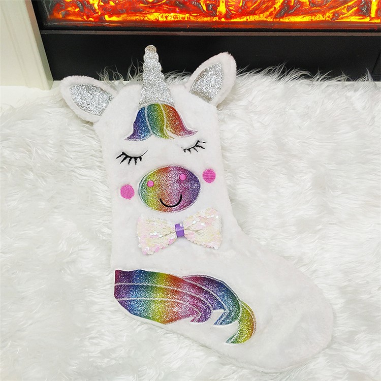 Christmas Tree Decoration Socking Cloth Unicorn Christmas Sock with LED Light-4