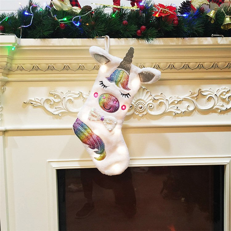 Christmas Tree Decoration Socking Cloth Unicorn Christmas Sock with LED Light-5