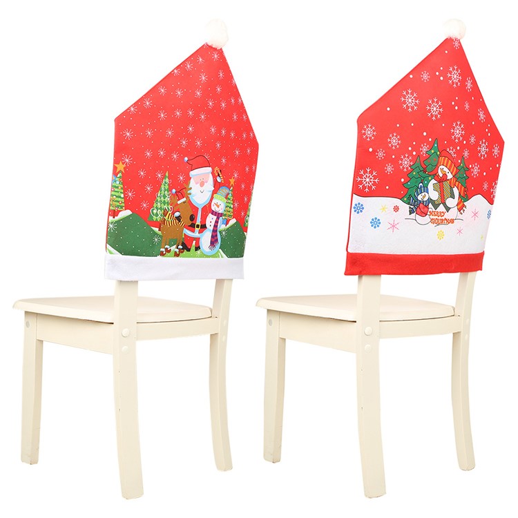 Non-woven Cartoon Santa Claus Snowman Hat Style Christmas Chair Cover - Santa+Elk+Snowman-2