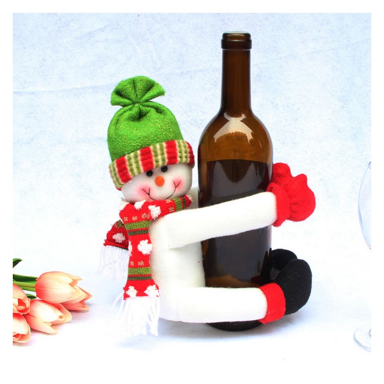 2-piece Christmas Wine Bottle Cover Novelty Decoration Santa Clause Hug Bottle-3