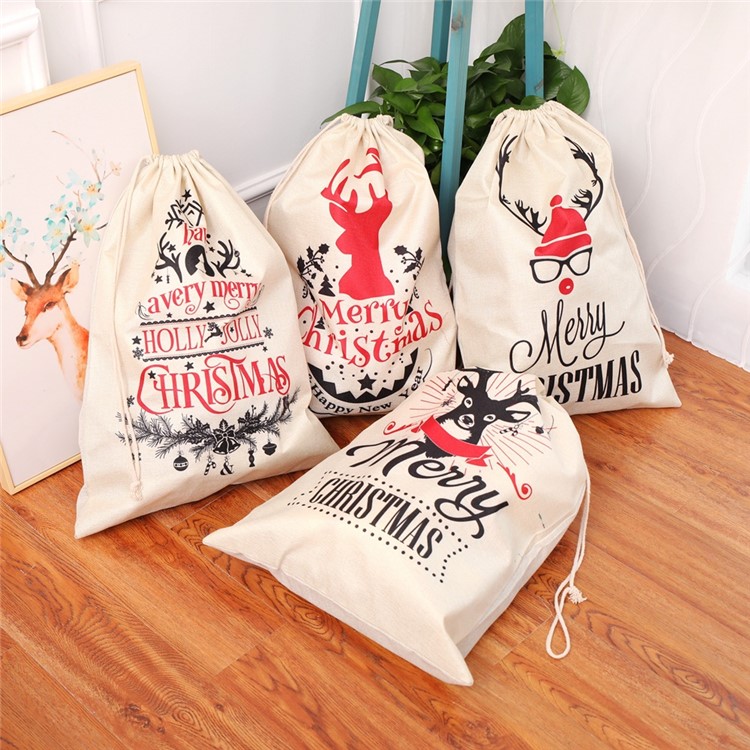 Christmas Print Gift Bag Drawstring Bag Candy Bag - Style A-4