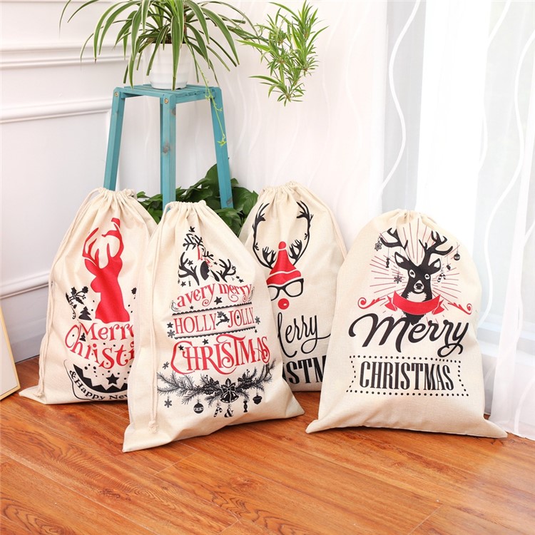 Christmas Print Gift Bag Drawstring Bag Candy Bag - Style A-5