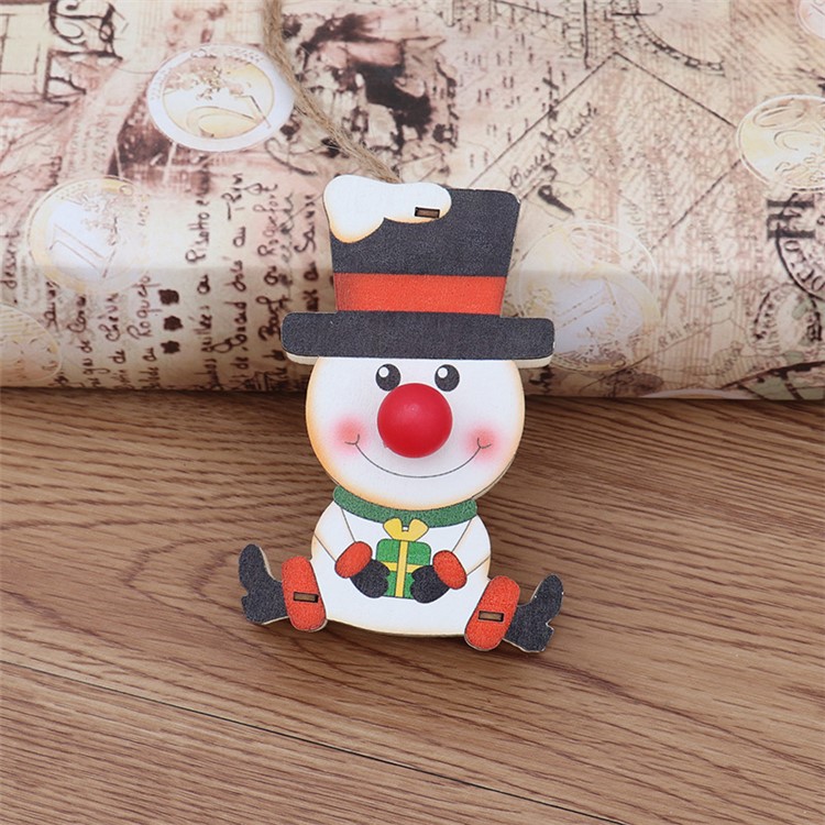 Xmas Decoration Hanging Ornament Christmas Tree Wooden Shiny Pendant - Snowman-1