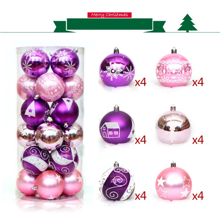 Bestselling 24pcs Lot Christmas Tree Decor Ball Bauble Xmas Party Hanging Ball Decorations Pink Purple Whole Sale Tvc Mall