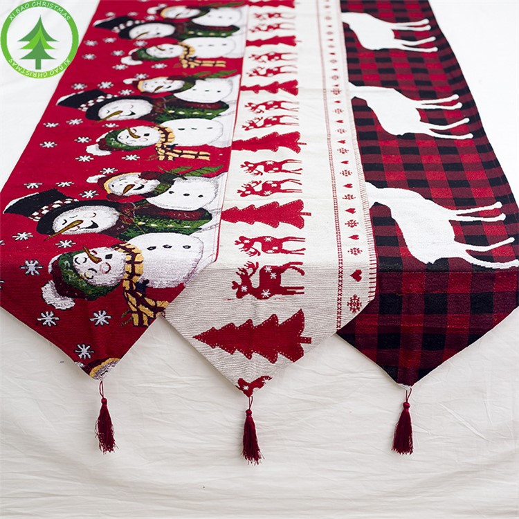 Creative Christmas Desktop Decorations Cotton linen Christmas Table Flags, 35*180cm - Snowman-2